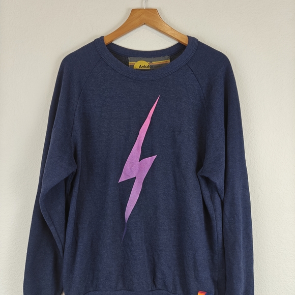Aviator Nation BOLT CREW SWEATSHIRT In Navy Blue Size Medium Unisex - Picture 6 of 16